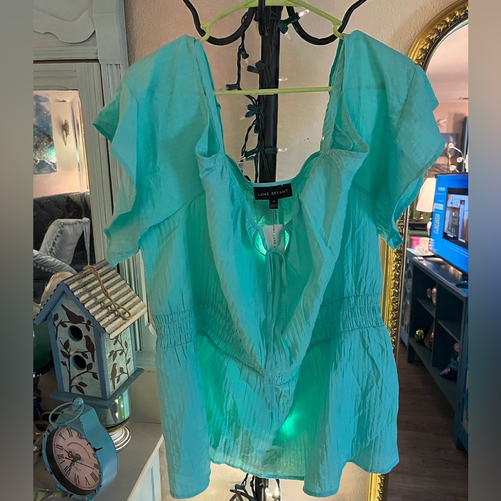 Lane Bryant Seafoam Off the Shoulder Blouse Sz 24 - Picture 4 of 12